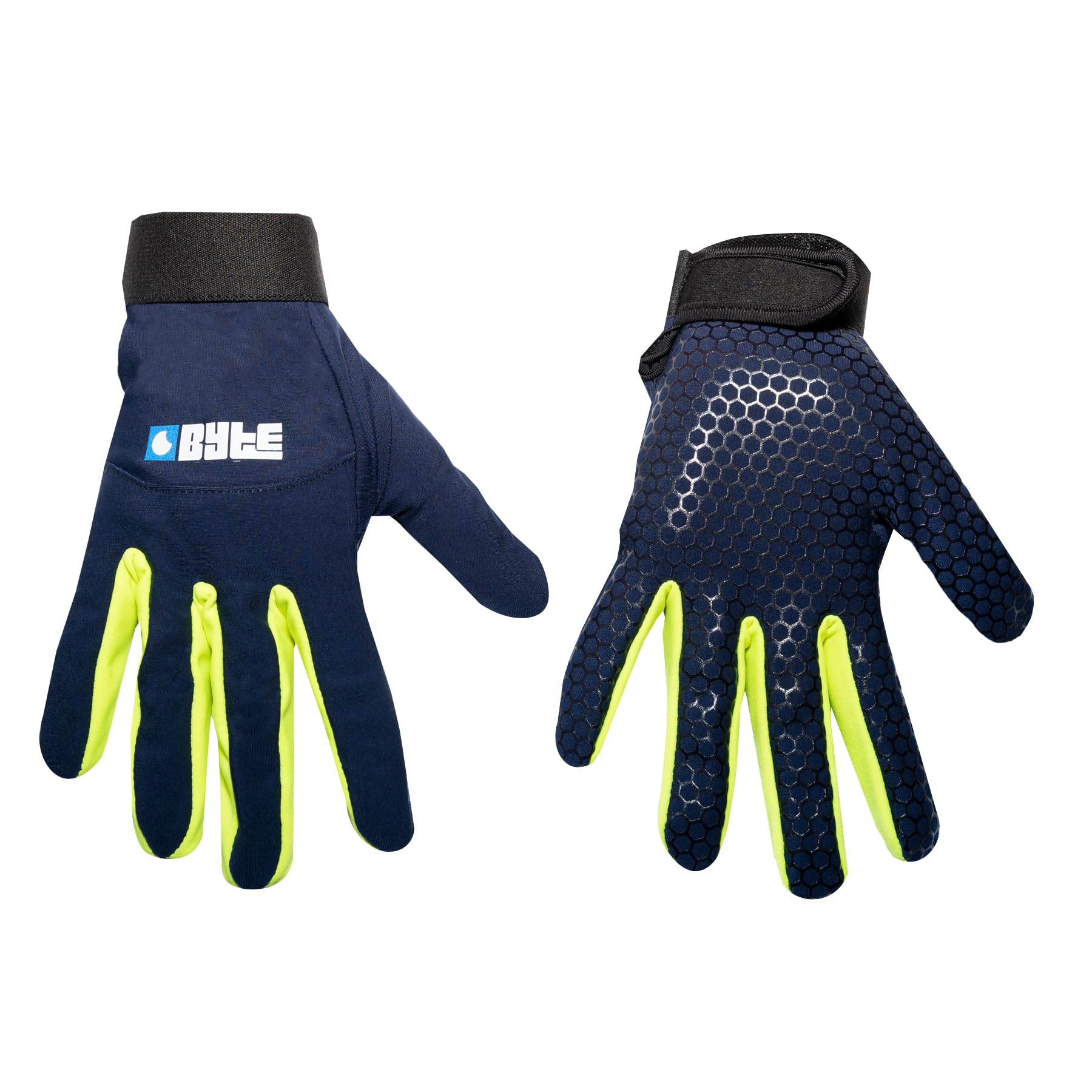 BYTE SKIN HOCKEY GLOVES NAVY LIME (LARGE)