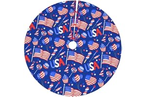 JIEKENMO Patriotic Flag Happy 4th July USA Independence Day Star Heart 36 Inch Christmas Tree Skirt Carpet Mat Funny Party Soft Cover Mat Decor Supplies for Xmas Halloween Decorations Occasion Farmhouse