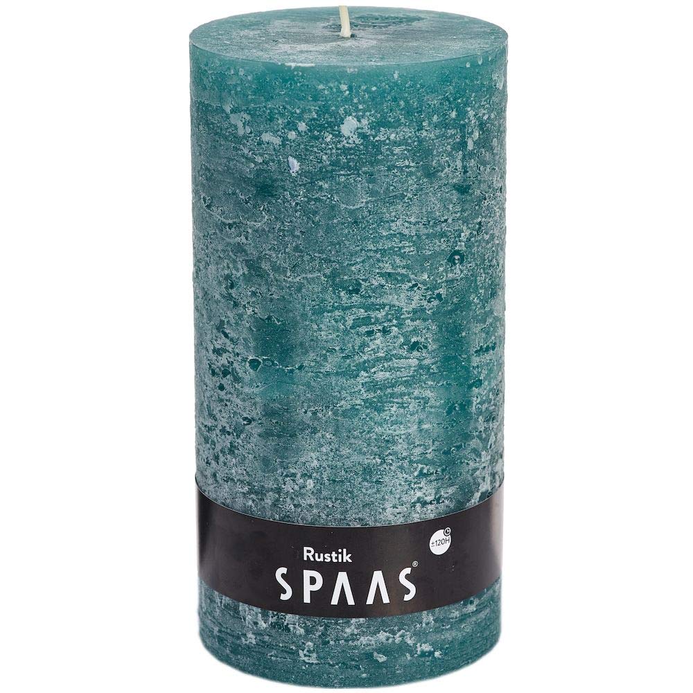 Spaas Rustic Unscented Pillar Candle 100/200 mm, ± 120 Hours, Emerald Green