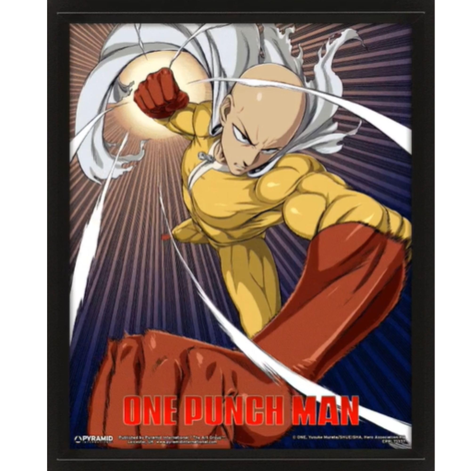 Pyramid International One Punch Man 3D Lenticular Poster in Box Frame (Saitama and Genos Design) 25cm x 20cm x 1.5cm - Official Merchandise, Black