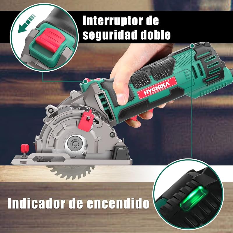 Mini serra circular portátil hychika, serra circular de 500 w, motor de cobre puro de 4500 rpm, 3 lâminas de 30t + 36t + diâmetro, ideal para cortar azulejo, madeira, metal macio, plástico