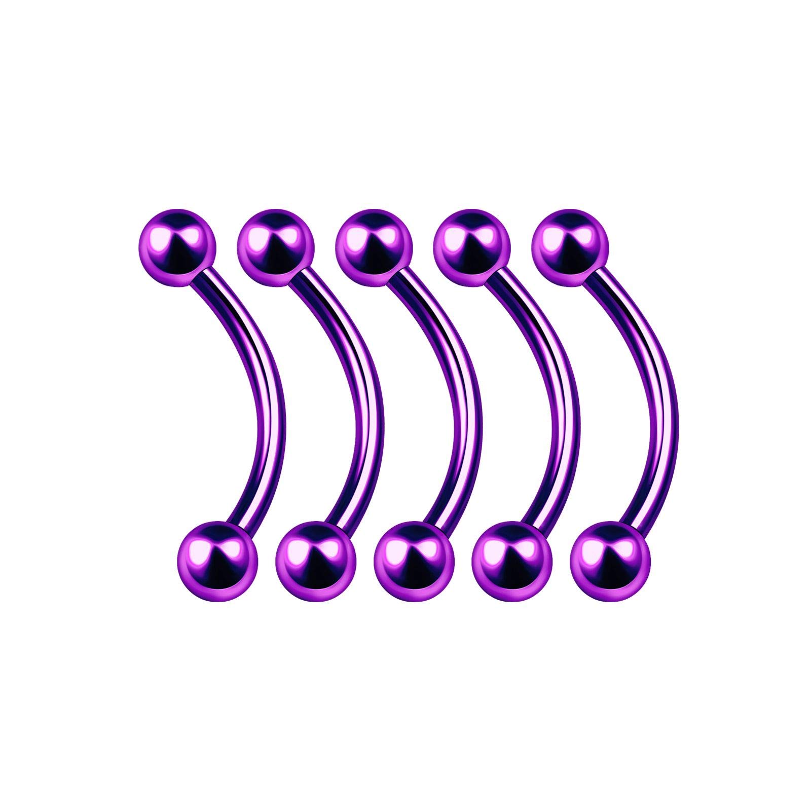 BanaVega 5PCS Anodized Purple Curved Barbell Bar 16g 3/8 10mm 3mm Ball Lip Labret Helix Tragus Earrings Daith Piercing Jewellery 4914