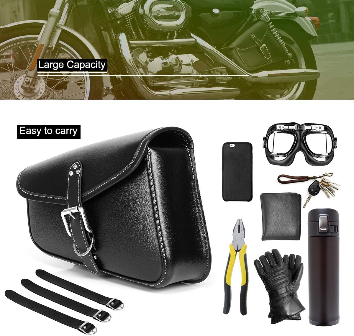 Motorcycle Tool Bag Saddlebags with PU Leather Metal Buckle Black Swing Arm Bag For Sportster XL 883 1200 Night Rod Special Honda shadow Yamaha: Automotive