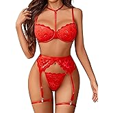 Avidlove Lingerie For Women Sexy Bra And Panty Sets With Garter Belt 3 Piece Underwire Lingeries Set Babydoll Bodysuit