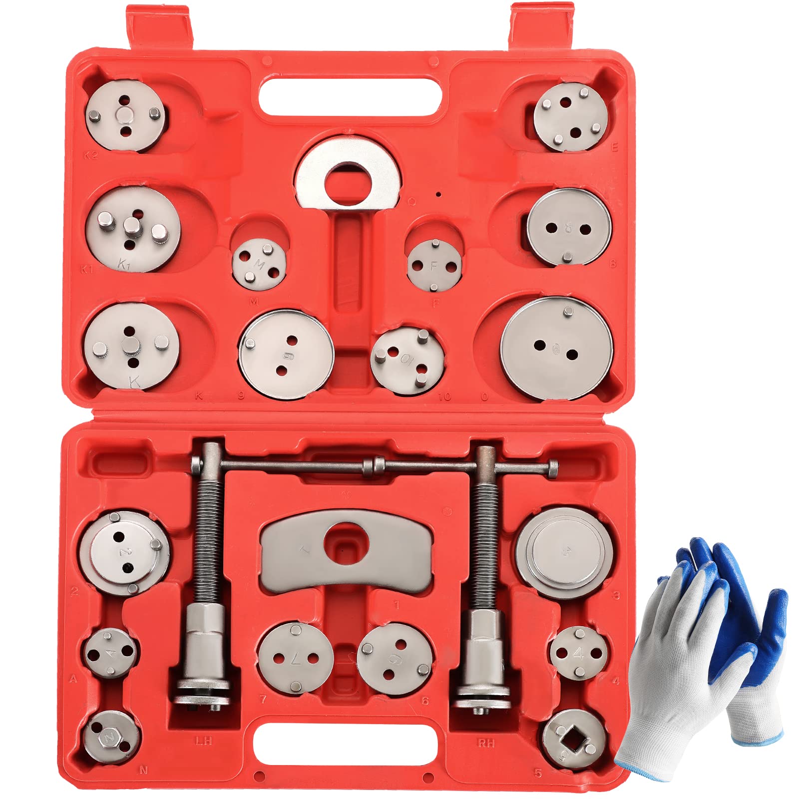 Photo 1 of Acymner 24PCS Disc Brake Caliper Tool Kit | Heavy Duty Disc Brake Piston Caliper Compressor Rewind Tool Set for Brake Pad Replacement Reset, Fits Most American European Japanese Autos (Red)