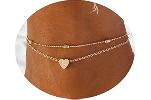 Kyerlyn Tiny Initial Heart Anklet 18K Gold Plated Dainty Personalized Letter Heart Charm Anklet Layered Cute Beaded Handmade Carved Alphabet A-Z Layer Anklet Summer Beach Gift for Her