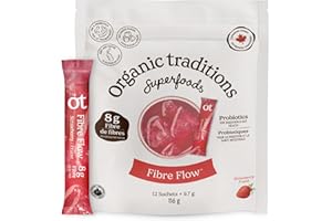 Organic Traditions Fibre Flow Strawberry, Daily Sticks With Acacia Fibre, Chicory Root Inulin And 1 Billion CFU Probiotics, S