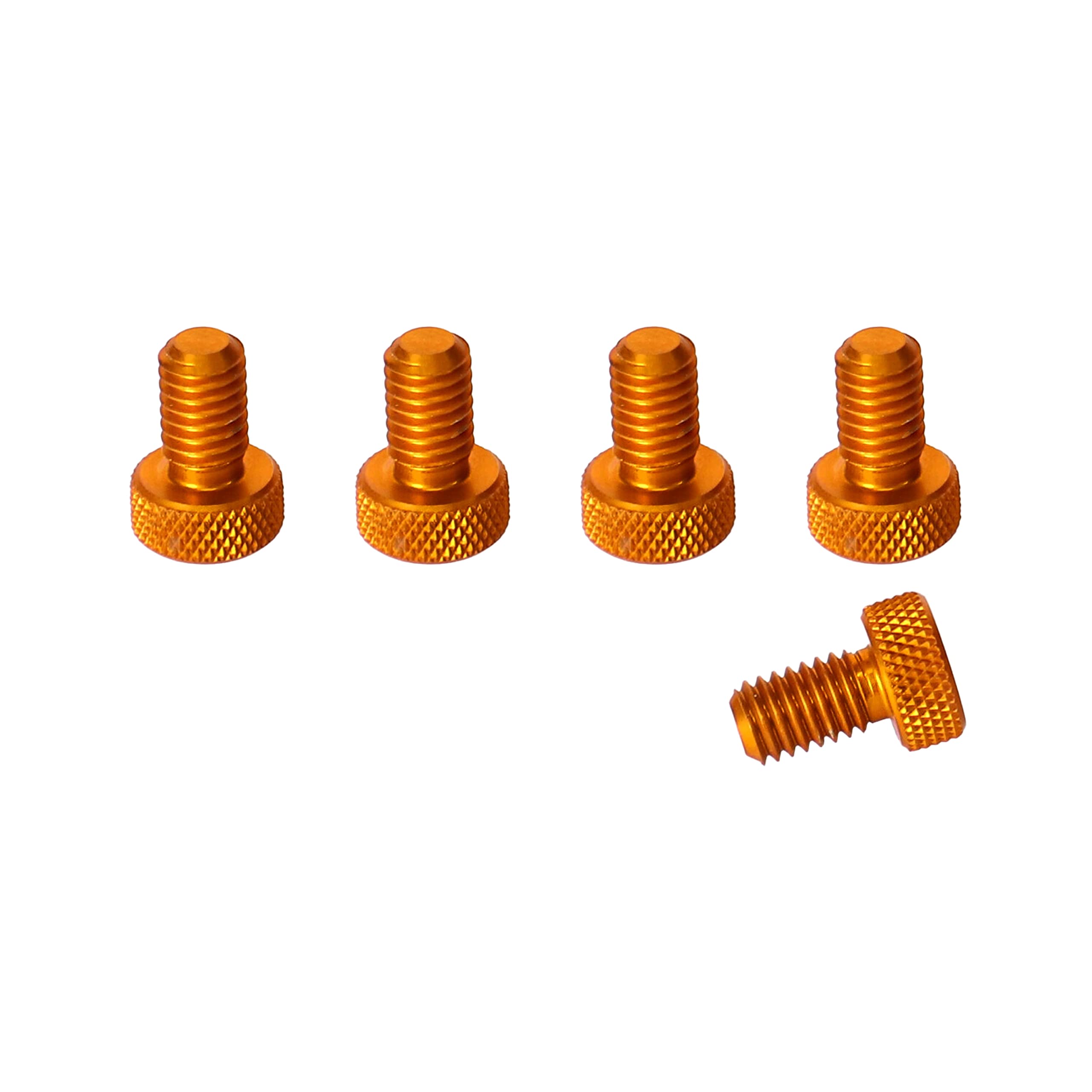 PrecisionGeek M4 x 10mm Flat Knurled Aluminium Thumb Screws – Set of 5 Orange Anodised Hand Grip Bolts for PC, Electronics, DIY Projects