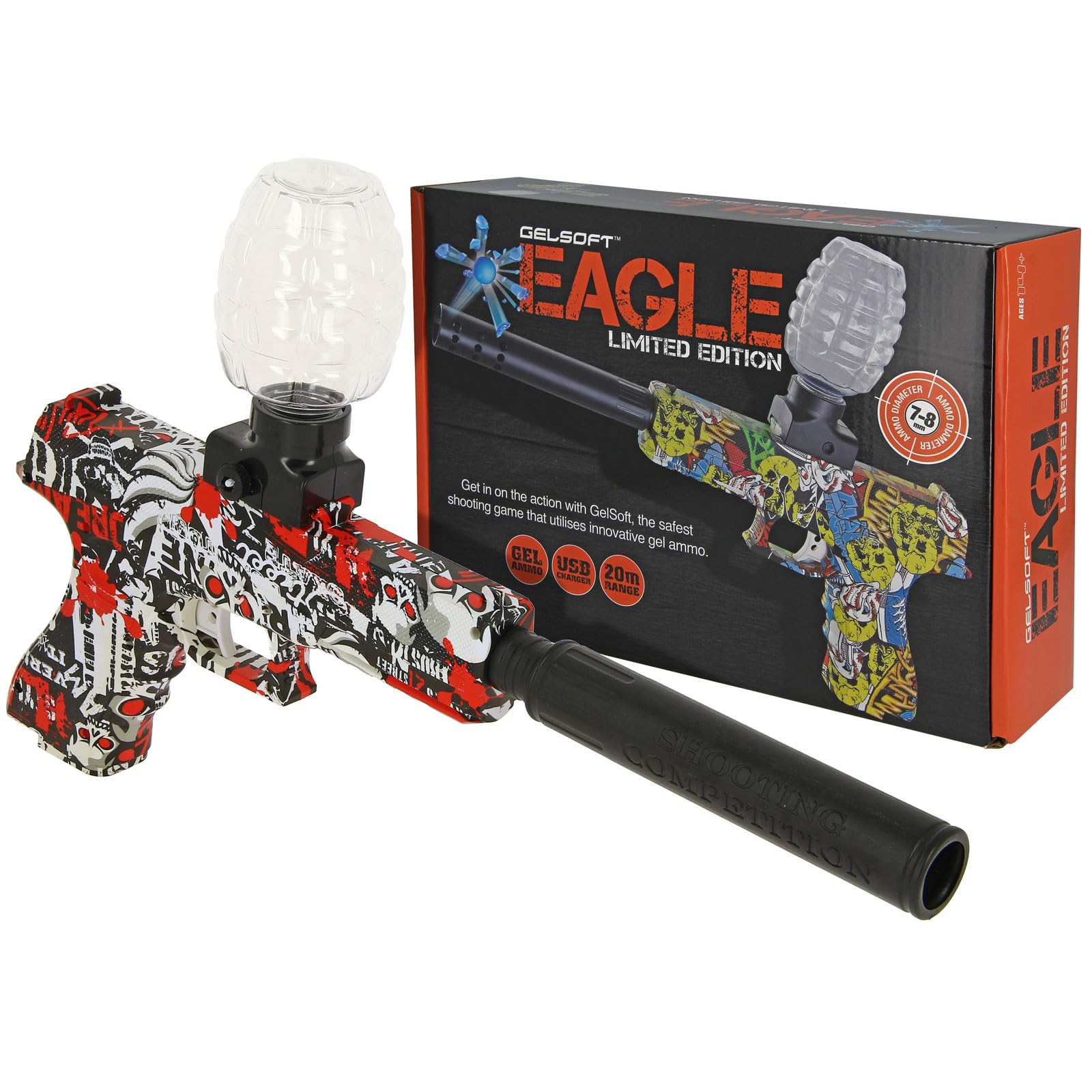 Gelsoft Gel Blaster Toy Soft Water Bullet Pistol, USB Rechargeable, Fully Automatic, High Speed Rappid Fire + 10,000 Ammo, 14+ Years (Black Graffiti)