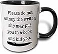 3dRose Please Do Not Annoy The Writer Black - Two Tone Black Mug, 11oz (mug_223960_4), 11 oz, Black/White