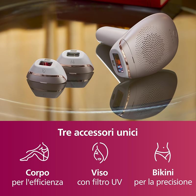 Lumea 7000 Series,dispositivo di epilazione IPL, alternativa ai dispositivi di epilazione laser, 3 accessori per viso, corpo e zona bikini, modello SC1999/00