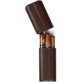 CASE ELEGANCE Premium 3 Cigar Travel Case, Genuine Top Grain Brown Leather | Protective, cedar lined, gold metal end caps, gift ready, portable travel box, fits up to 60 ring gauge cigars, monogrammable