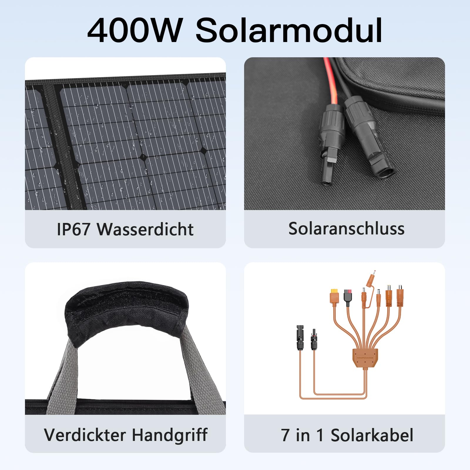 MHPOWOS 400W Tragbare Solarpanel, Faltbare Solarmodul Kit komplett mit einem verstellbaren Kickstand, Wasserdicht IP67 für Outdoor Camping Portable Power Station Wohnmobil RV Garten Balkon 7