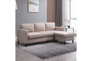 PUREMIND Sectional Sofa Couch, Convertible Sleeper Sofa with Storage Ottoman, 3 Seat Comfy Couch with Chaise Lounge, L Shape Linen Couch for Living Room Office Dorm - Beige…