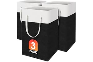 TasticTotes laundry basket 3-Pack, laundry hamper, Hamper with handles, collapsible laundry baskets, Waterproof dirty clothes hamper, Towel Storage for Home or Dorm, 75L-Black