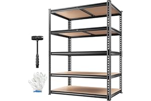 REIBII 2020LBS Storage Shelves 5 Tier Garage Shelving Heavy Duty, Adjustable Metal Shelving Unit, Garage Shelves for Basement, Warehouse, Pantry, Closet, Kitchen 72" H x 35.55" W x 16" D, Black