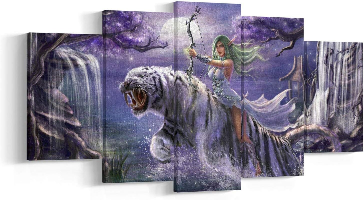 lagifi Tyrande World of Warcraft 5 Piece / 5 Panel Canvas Set, Wow Wall Art Print, Warcraft Video Game Poster Painting Decal Mural Decor 30x4030x630x80cm No Frame