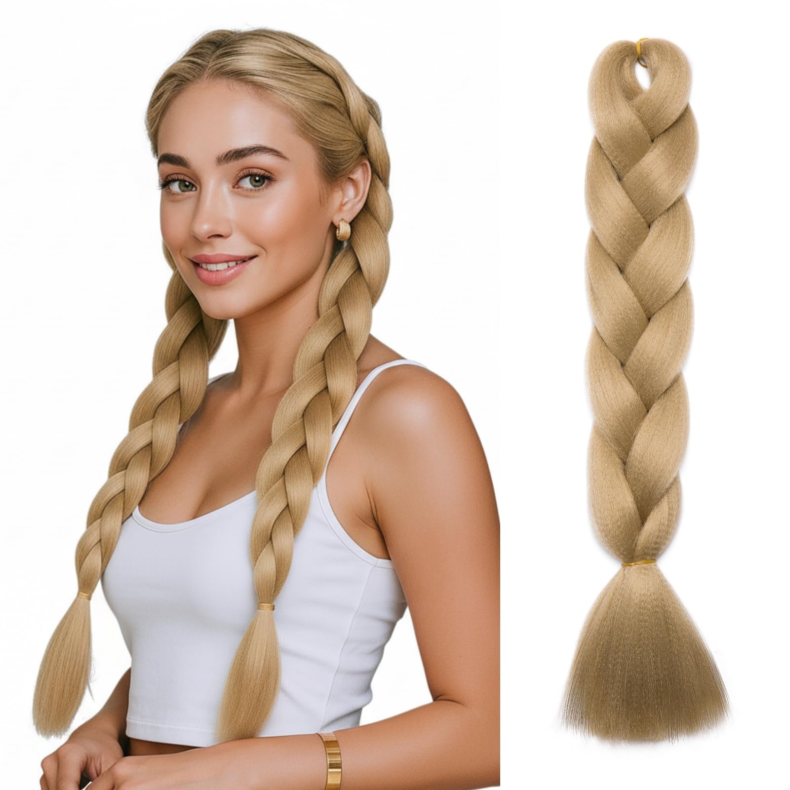 Benehair Braiding Hair Long Braids Extensions Hair 24 Inches Colorful Synthetic Hair for Braid Human Braiding Hair Blonde Hair Extensions for Women(Blonde, 100g)
