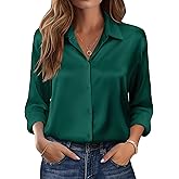 Zeagoo Womens Tops Long Sleeve Satin Silk Button Down Shirts Casual Business Dressy Blouses Fall Clothes