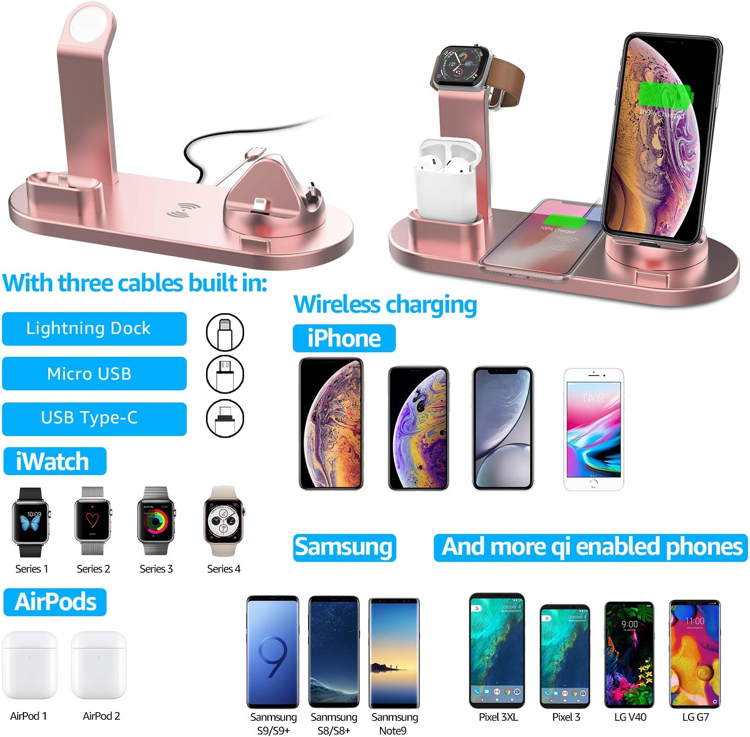 Amazon Com Yestan Wireless Charger 4 In 1 Wireless Charging Dock