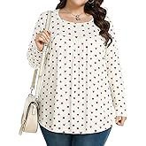 JULYCLO Plus Size Womens Tops Casual Tunic Pleated Blouses Long Sleeve Crew Neck Loose Fit Fall Fashion Shirts 1X-5X