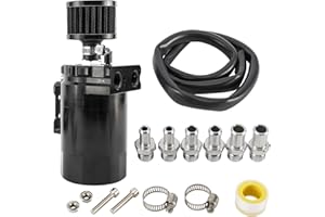 Toolly Polish Baffled Universal Oil Catch Can Reservoir Tank Breather Filter Kit with 3/8" NBR Fuel Line Aluminum