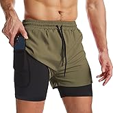 Surenow Mens 2 in 1 Running Shorts Quick Dry Athletic Shorts with Liner, Workout Shorts with Zip Pockets and Towel Loop