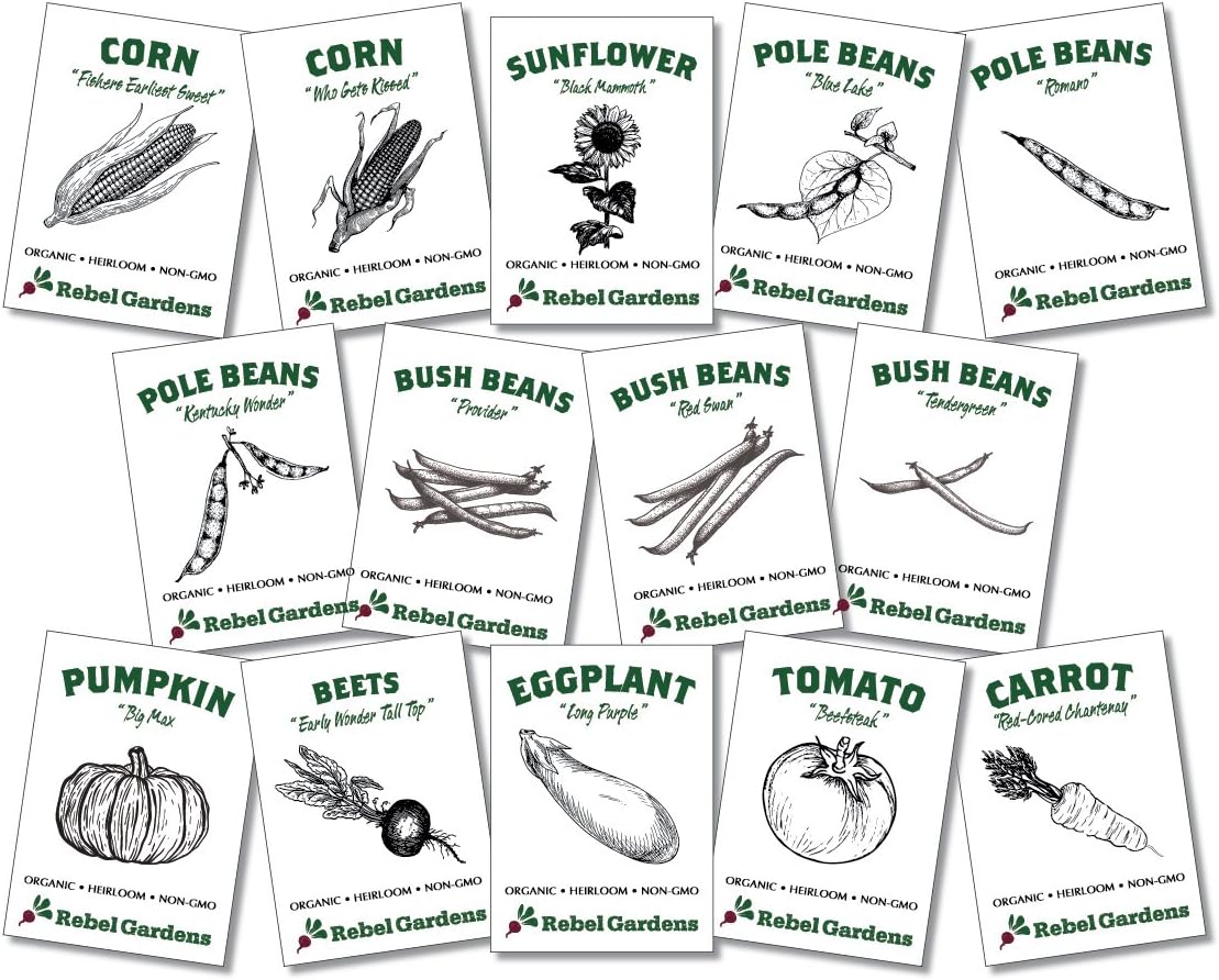 Survival Garden - Organic Seed Bank - Non GMO Heirloom USA Grown Seeds Vault - 28 Varieties of Prepper Vegetables and Flowers