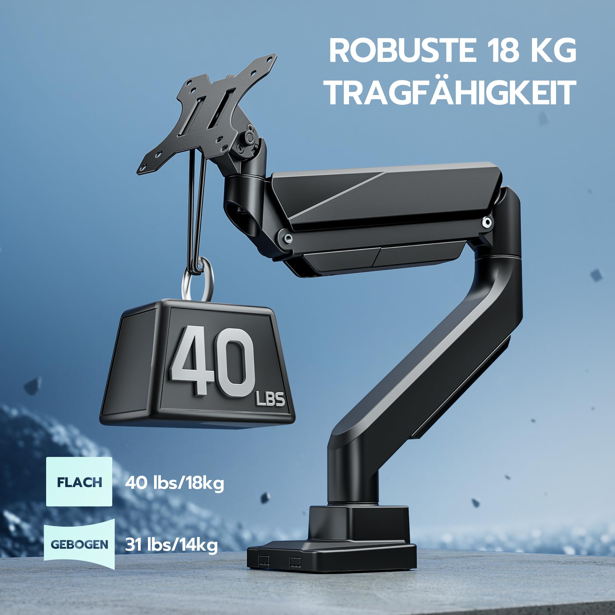 ARES WING Monitor Halterung für 17"-49" Flach Curved Bildschirm, Höhenverstellbar Bildschirmhalterung, Einzel Monitor Arm Tragfähigkeit Max 18 kg, 75/100mm Vesa-Halterung, Tischhalterung Schwarz 5
