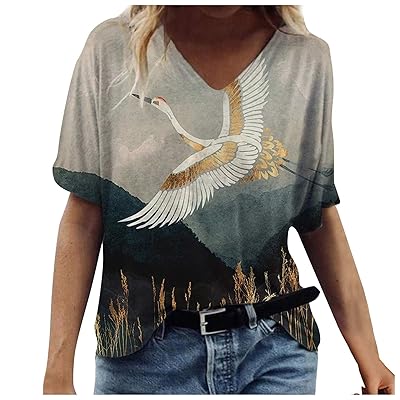 felwors Shirts for Women Summer 2021, Womens Causal Summer Tops V Neck Loose Fit Tees Floral Print Comfy Tunics Blouses