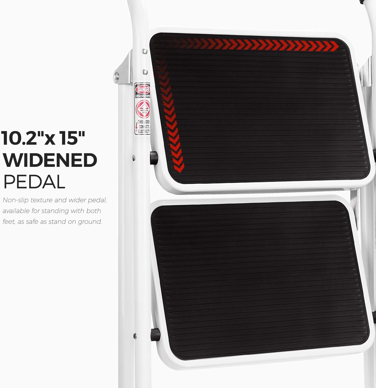 Delxo 2 Step Stool Folding Step Stool Steel Stepladders with Handgrip Anti-Slip Sturdy and Wide Pedal Steel Ladder Hold Up to 330lbs White and Black Combo 2-Feet - - 