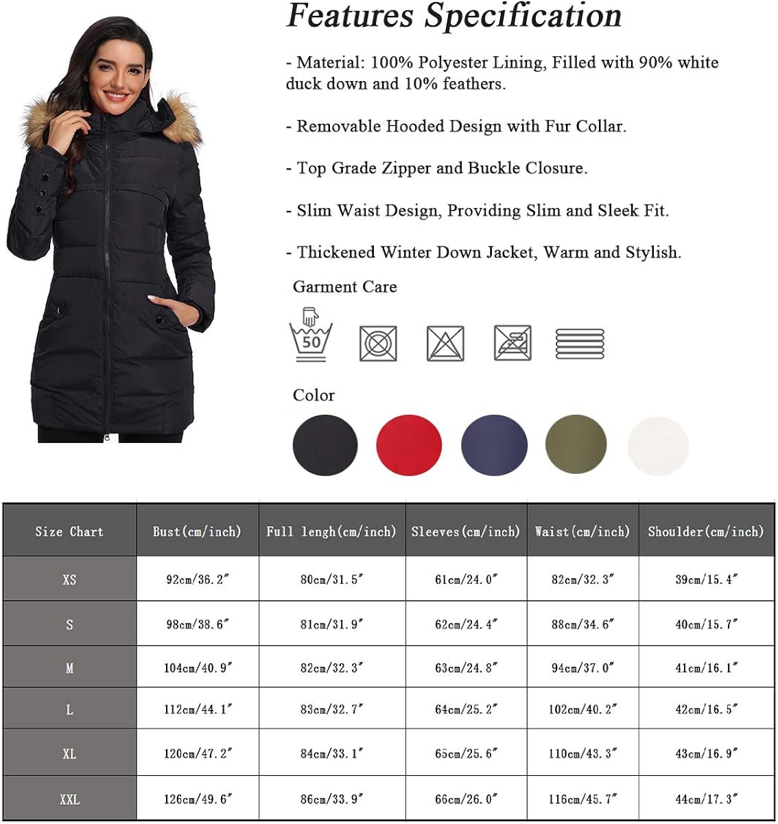 Epsion Women's Hooded Thickened Long Down Jacket Winter Down Parka Puffer Jacket: Clothing