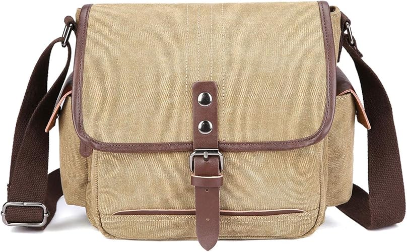 Amazon Mybag メンズ ショルダーバッグ メッセンジャーバッグ 帆布 キャンバス 無地 カーキ メッセンジャーバッグ