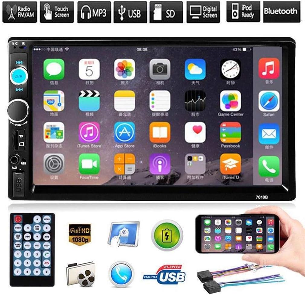 ALINKCO Double Din Car Radio Navigation 7 Inch 1080P Touch Screen Car Audio MP5 Player Mirror Link (iOS&Android) Bluetooth/AM/FM/USB Fast Charging/Radio/Rear View Input (Black)
