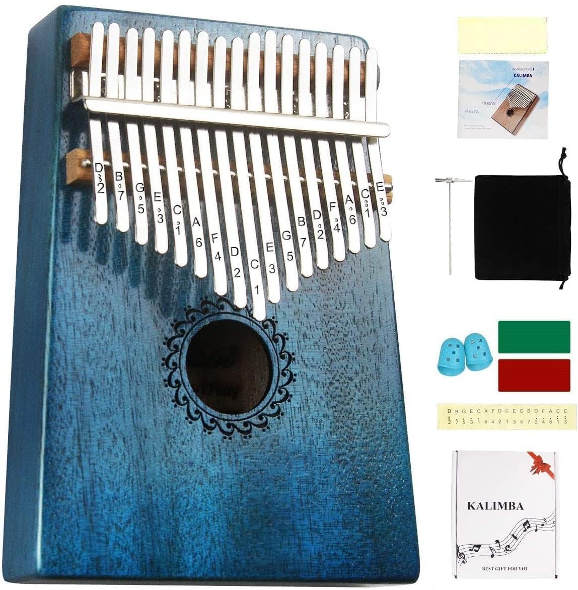 FLSEPAMB Kalimba Thumb Piano, Kalimba 17 Keys with Learning Package, Finger Piano for Kids, Music Beginners, Friends and Family, Kalimb Instrument for Easter, Christmas, Birthdays, Party (Blue)