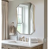 ANDY STAR 24"x36" Gold Mirror, Brushed Brass Scalloped Wall Mirror, Bathroom Wall Mirror with Stainless Steel Metal Framed Id