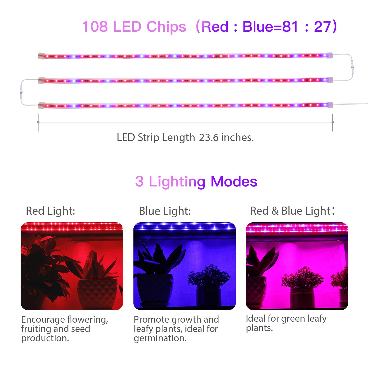 Red/Blue Spectrum 3/9/12H Timer 10 Dimmable Levels and 3 ...