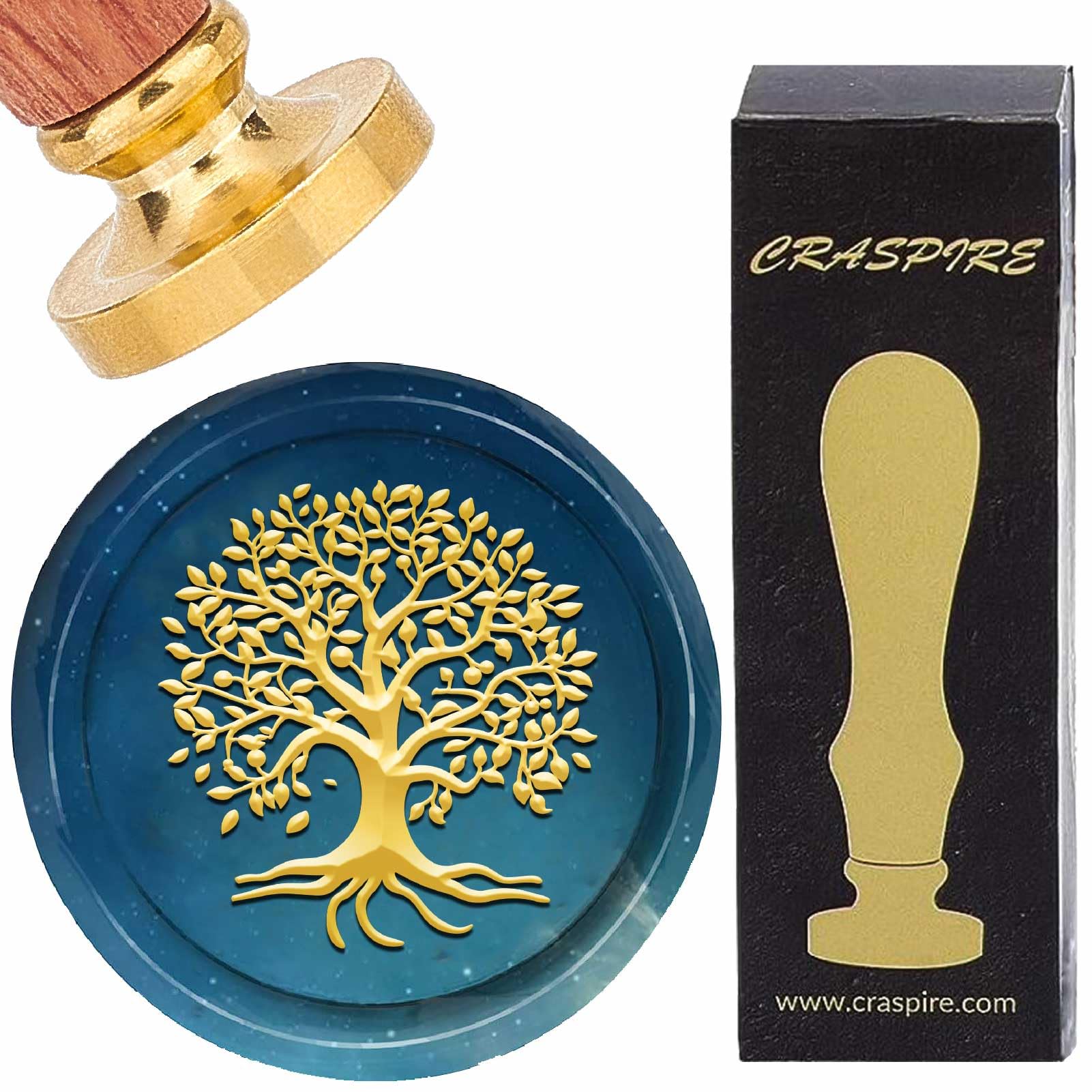 CRASPIRE Tree of Life Wax Seal Stamp Vintage Sealing Wax Stamp Kit Retro Plant 30mm Removable Gold Brass Head with Rosewood Handle for Invitations Envelopes Letters Wine Packages Greeting Cards Gifts