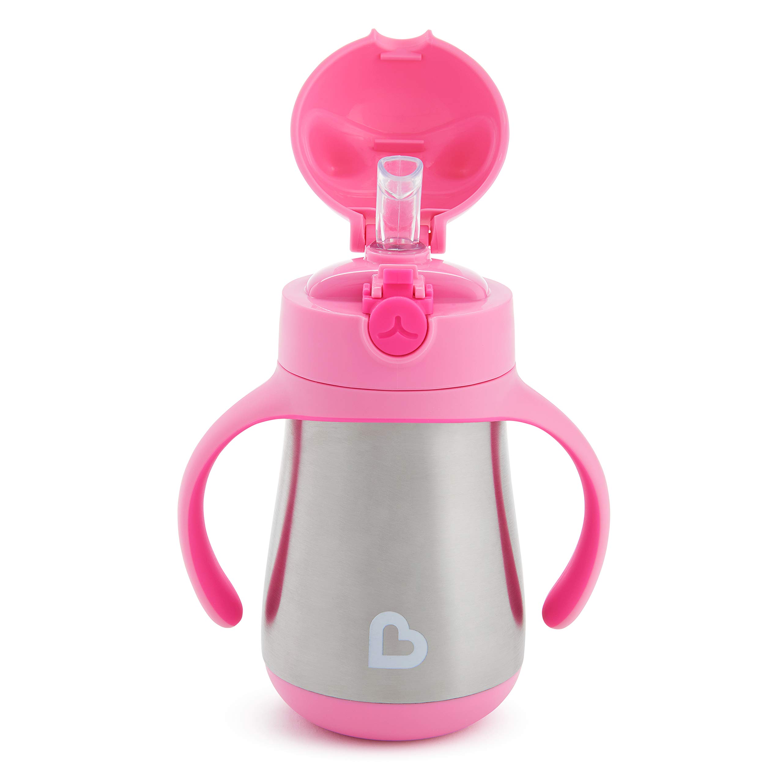 Munchkin Cool Cat Sippy Cup for Toddlers, Stainless Steel Straw Cup, 8 Ounce, Pink