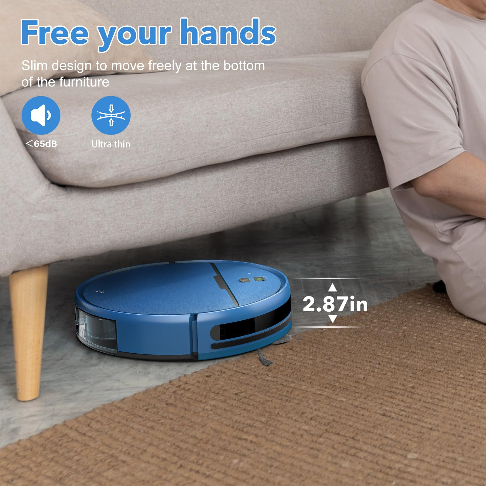 Robot Vacuum and Mop Combo, 2 in 1 Mopping Robot Vacuum Cleaner Compatible with WiFi/App, Robotic Vacuum Up to 2300Pa Suction, Self-Charging, Slim, Ideal for Hard Floor, Pet Hair, Low Pile Carpet - Image 4