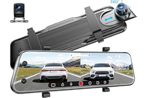 AZDOME PG02S Rear View Mirror Dash Cam, 10" Touch Screen 2.5K Front and 1080P Rear Dash Cam, IP68 Waterproof Backup Camera for Car, Night Vision, 24H Parking Monitor Loop Recording, Parking Assistance