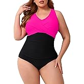 Halcurt Plus Size One Piece Swimsuit for Women Twist Front Tummy Control Full Coverage Retro Bathing Suit