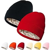 PFFY 2 Packs Womens Satin Lined Beanie Hat Silk Lining Winter Hats Beanies for Women Soft Slouchy Beanie Skull Cap