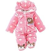 ZYXKTA Baby Snowsuit Infant Winter Cozy Fleece Jumpsuit Cute Bear Hooded Footies Toddler Girls Boys Thicken Soft Outfit