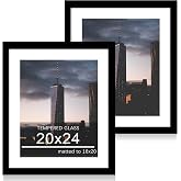 ccdcc 20x24 Picture Frame Set of 2, 20 x 24 Wood Poster Frames with Mat for 16x20, Wooden Photo Frames with Tempered Glass Co