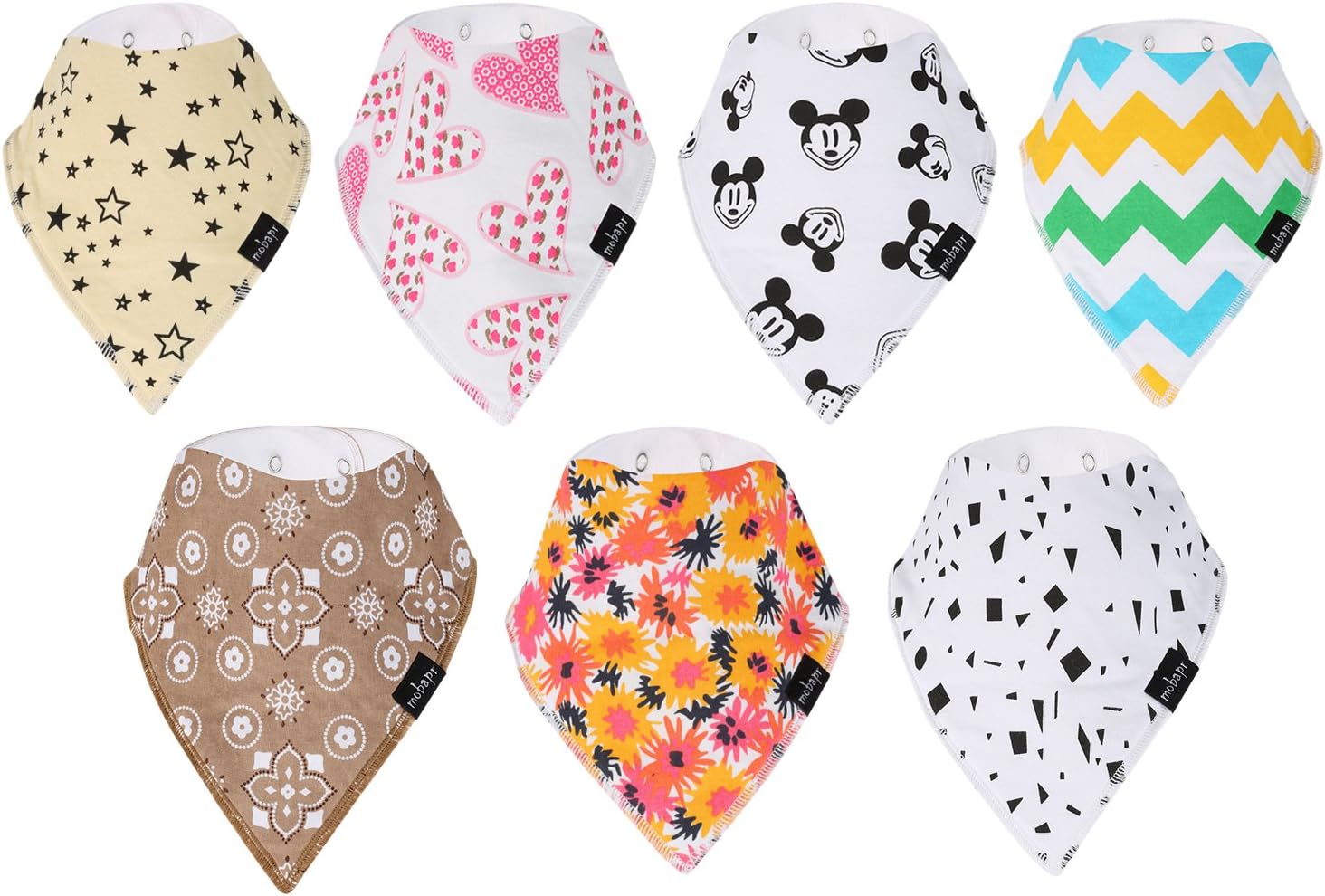 Mobapr Bandana Drool Bibs – Set Of 7 Adorable Stylish Bandana Bibs – Comfortable Soft Baby Bibs for Girls and Boys – Cute Baby Gift with Nickel Free Snaps 100% Cotton Baby Bibs Unisex