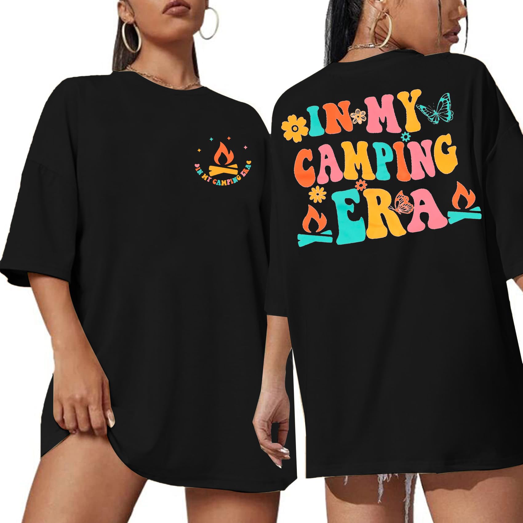 Photo 1 of (2XL) (BAGGED) Oversized Shirt Women in My Camping Era T-Shirt Summer Adventure Graphic Summer Vacation Casual Short Sleeve Tops Black