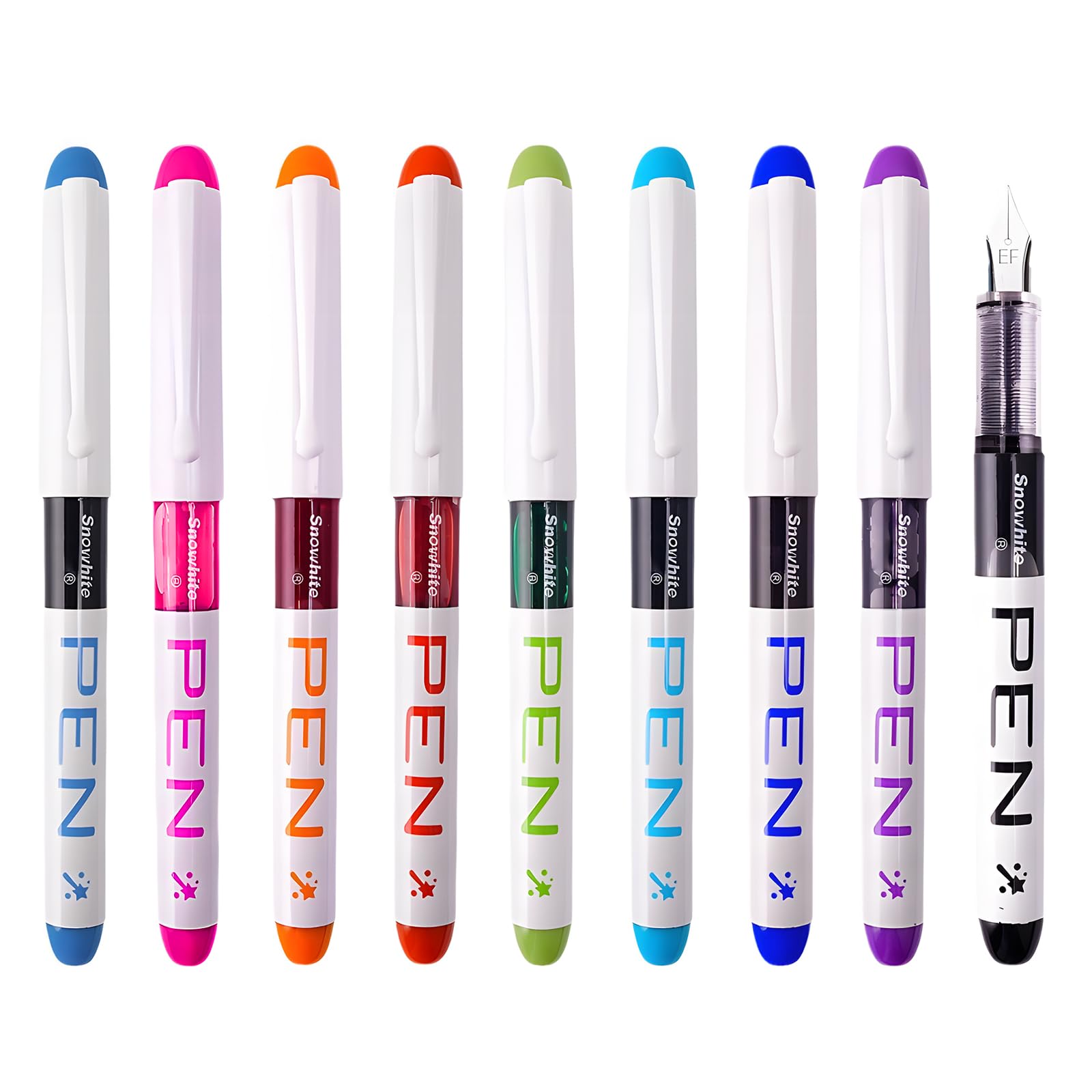 8 Colored Fountain Pens, Multicolor Ink Disposable Fountain Pens, Quick Drying Gel Pens for Writing, Multicolor Ink & Smooth Writing Fine Point Pen for Journaling Sketching Lettering Text Highlighting