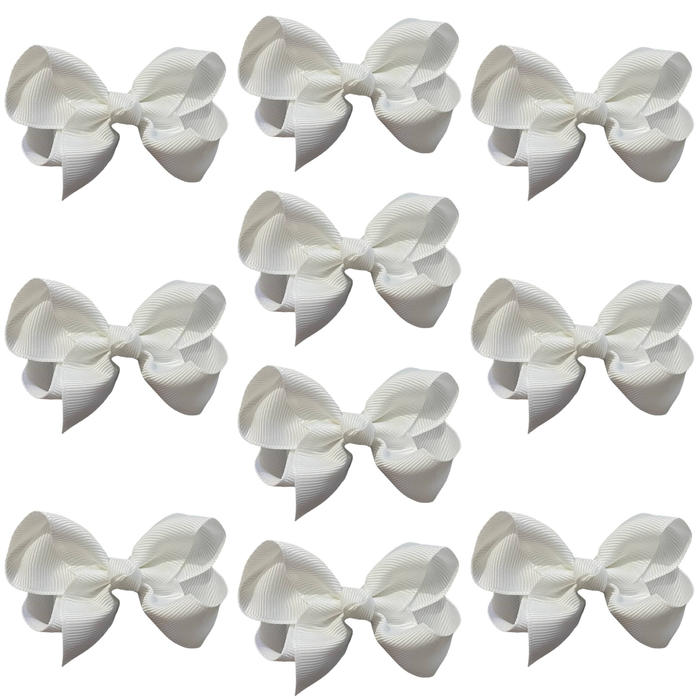 10pk White Hair Bows Knots Clips Slides Grips 3" Inch 7.6cm Solid Colour Girls School Hairbow Accessories — image 1