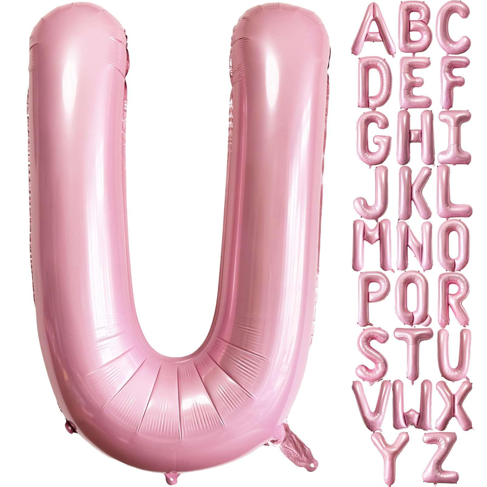 Pink Letter U Balloons, 40 Inch Pastel Pink Letter Balloons U Foil Mylar Helium Pink Letter Balloons for Birthday Party Supplies Anniversary Event Celebration Decorations Alphabet Pink U